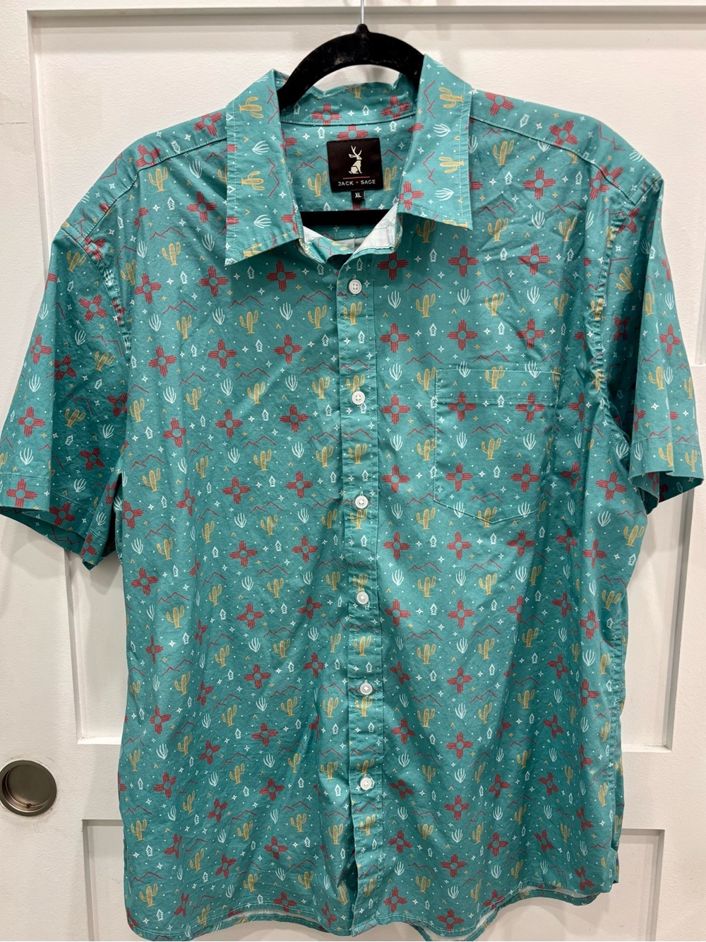 Jack + Sage Teal Short-Sleeve Printed Button-Down Shirt w/ Southwest Print